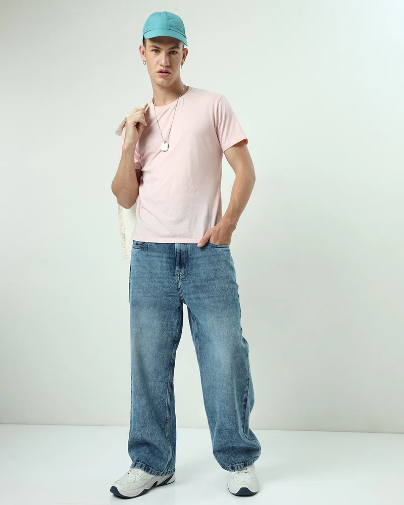 bewakoof  Men's Blue Washed Super Baggy Fit Jeans for Men | Best Price UAE